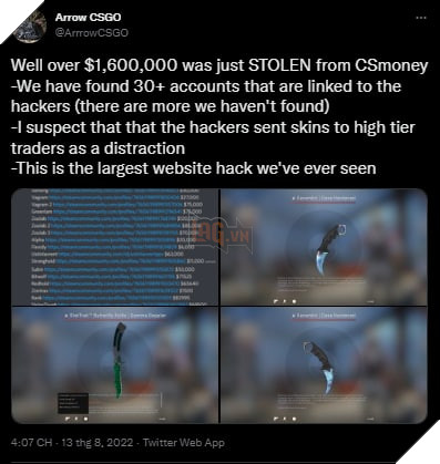 Hackers stole CS:GO skins worth more than 30 billion VND from a trading website 3